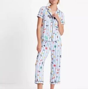 Kate Spade White/Blue CABANA STRIPES/BEACH-THEMED Pajama Set M